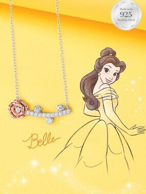 Disney Princess Belle Necklace, 925 Sterling Silver Charmed Aroma